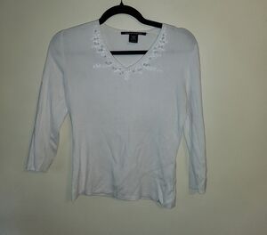 Pierre Cardin White Floral V-Neck Sweater